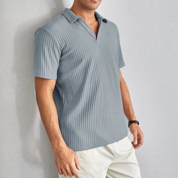 Baby Blue Mens Ribbed Knit Tee - Picture 4 of 4